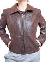 90s Womens Brown Vegan Faux Leather Jacket Distressed Babydoll Empire Waist - $48.20