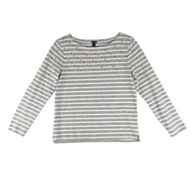 J CREW Women&#39;s S Rhinestone Studded Long Sleeve Gray Striped Shirt Artis... - £15.50 GBP