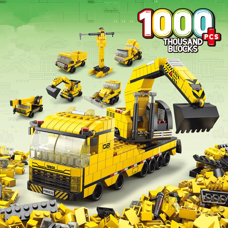6in1 NEW Excavating Machinery Engineering Vehicle Crane Car Truck Materi... - $20.00+
