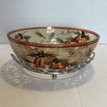 6&quot; Halloween Crackle Glass Candy/Nut/Trinket Dish with Metal Stand - £10.05 GBP