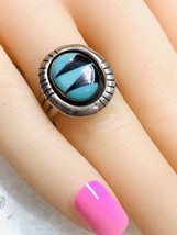 Vintage Navajo Zuni Sterling Silver Turquoise Onyx Ring Size 5.75 - $70.63