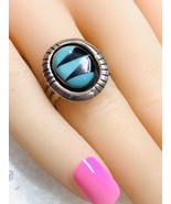 Vintage Navajo Zuni Sterling Silver Turquoise Onyx Ring Size 5.75 - $73.90