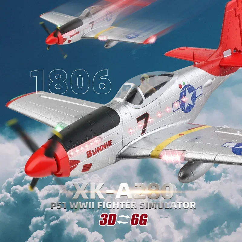 WLtoys P51 Fighter XK A280 RC Airplane Glider 2.4G 3D6G Mode Aircraft with LED - £198.01 GBP