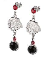 Chicago Blackhawks Hockey Team Logo NHL Silver Red Black Dangle Stud Ear... - $32.57 CAD