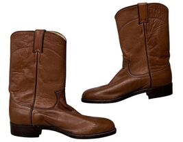 Vintage Justin Cowboy Boots Brown Leather USA Made Men 7D Women 9 NWT image 2