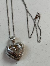 925 Marked Dainty Silver Chain w Etched Open Work Puffy HEART Pendant Necklace – - £21.49 GBP