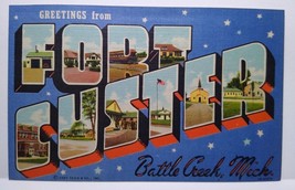 Greetings From Fort Custer Battle Creek Michigan Large Letter Postcard Linen - £8.37 GBP