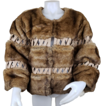 Terry Lewis Faux Fur Crop Jacket Womens 1X Caged Leather 3/4 Sleeve Vintage - $69.10