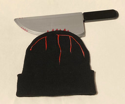 Halloween bloody knife beanie hat knit cap costume accessory prop prank gag - £4.71 GBP