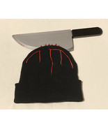Halloween bloody knife beanie hat knit cap costume accessory prop prank gag - $8.22 CAD