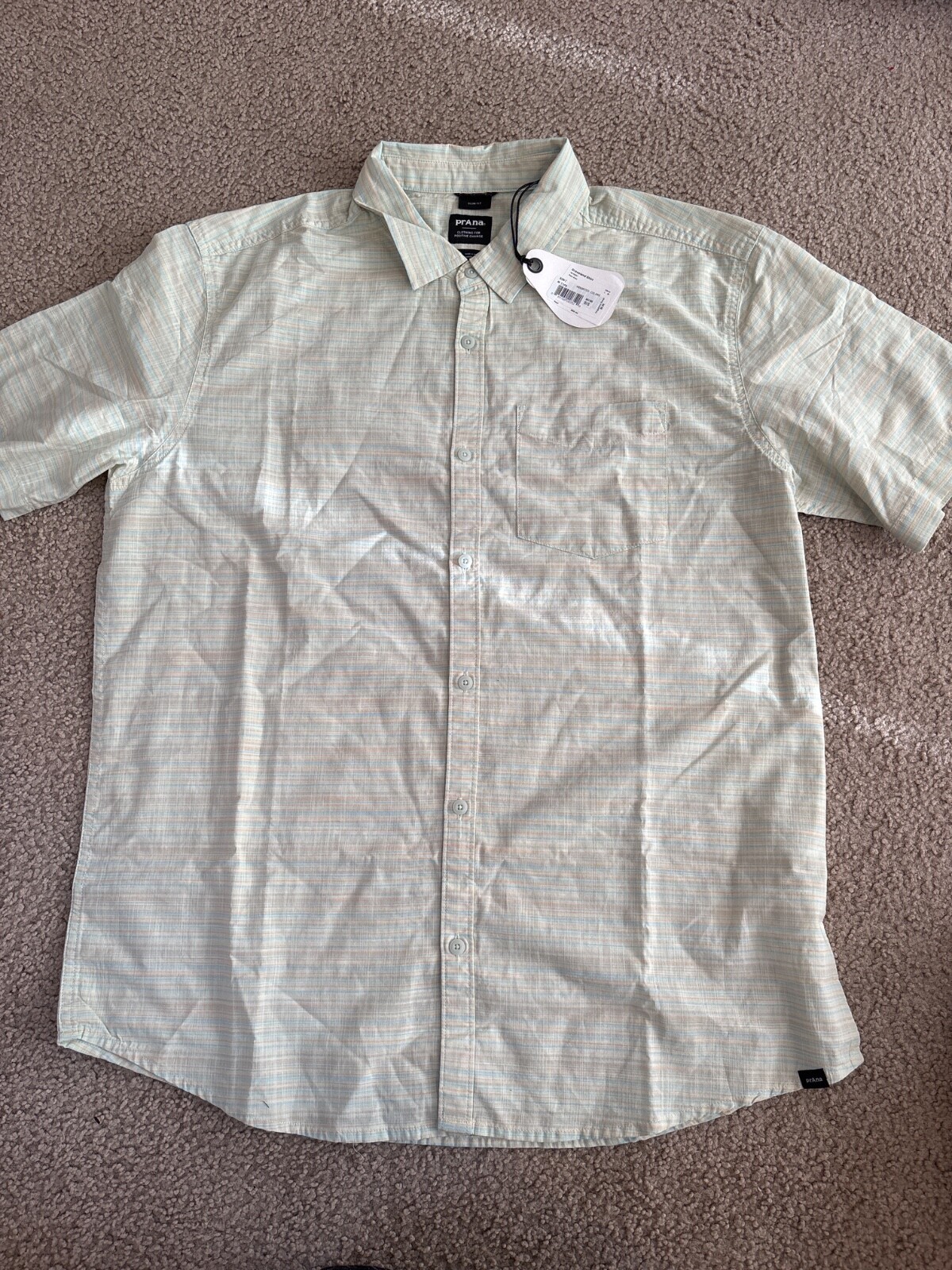 NEW Prana Short Sleeve Groveland Shirt Mens M Button Down Slim Fit Striped - £15.89 GBP