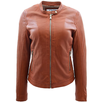 DR247 Women&#39;s Soft Leather Biker Style Jacket Timber - £97.43 GBP