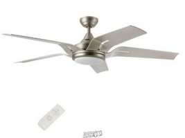 Merra-56 in. LED Indoor Brushed Nickel Ceiling Fan with Light Kit Remote Control - £128.62 GBP