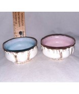 2 Open Salt Cellar Dip White Pink or Blue inside Antique With Gold Trim ... - $24.99