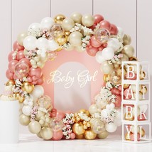 Baby Shower Decorations For Girl - Retro Pink White Gold Balloon Arch Kit,4Pcs B - £23.96 GBP