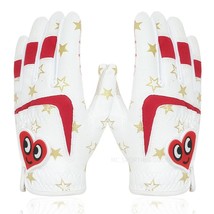 Kids golf gloves 1 pair PU Leather anti-slip  glove white blue red lovely design - £85.02 GBP