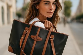 Pierre Balmain Paris Leather Black Tote Purse Carry All Laptop Bag - $2,802.61 MXN