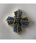 VINTAGE MALTESE Cross Rhinestone Pin Blue and Green - $44.23 CAD