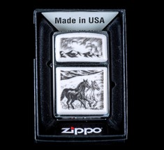 Sharp  Scrimshaw Horses Emblem Zippo Lighter  DS - £71.97 GBP