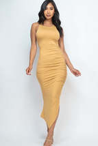 Safari yellow Sleeveless Ruched Side Split Bodycon  Beach Party Maxi Dress - £15.18 GBP