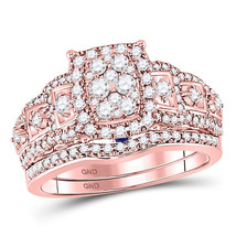14kt Rose Gold Round Diamond Vintage-inspired Bridal Wedding Ring Set 1-1/10 Ctw - £1,198.01 GBP