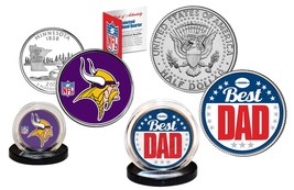 Best Dad - Minnesota Vikings 2-Coin Set Quarter &amp; Jfk Half Dollar Nfl Licensed - £10.93 GBP