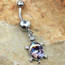 316L Stainless Steel Teal Abalone Inlay Turtle Dangle Navel Ring - £11.98 GBP