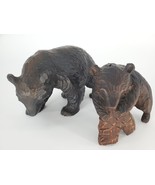 Set of 2 Vintage Bear Wood Carving Hand Carving Sculpture Bear Figurine Cub - £90.43 GBP
