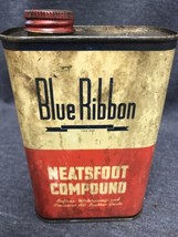 VINTAGE BLUE RIBBON PRIME NEATSFOOT COMPOUND METAL Tin CAN 32 FL OZ - £6.18 GBP