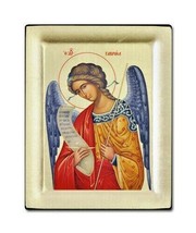 Archangel St. Gabriel Gold Leaf High Quality Engraved Silkscreen Icon &amp; Stand - £138.74 GBP