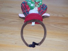 Size Large / XL Time For Joy Merry Reindeer Antlers Headband for Dogs Red Plaid  - £9.65 GBP