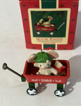 Vintage 1985 Hallmark Mouse Wagon Christmas Keepsake Red Green Holiday Ornament - £6.81 GBP