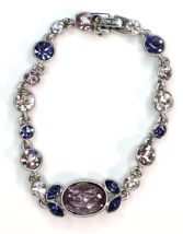 Givenchy Signed Crystal Link Bracelet Silver Tone Multicolor Glam Bling 7&quot; - £27.97 GBP