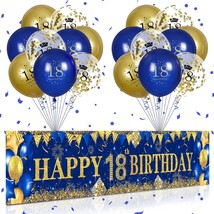 18Th Birthday Decorations For Boys Girls Blue And Gold, Navy Blue Gold Birthday  - £18.86 GBP