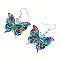 Acrylic Blue Butterfly Dangle Earrings - New - £11.57 GBP