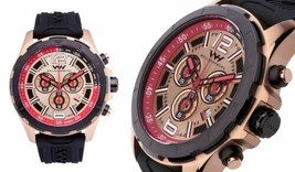 NEW Weil &amp; Harburg 14144 Mens Thronton Kodiac Red/Gold Dial Black Silicone Watch - £140.88 GBP