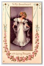 To My Sweetheart Inset Girl White Dress Valentines Raphael Tuck DB Postcard Q22 - $8.86