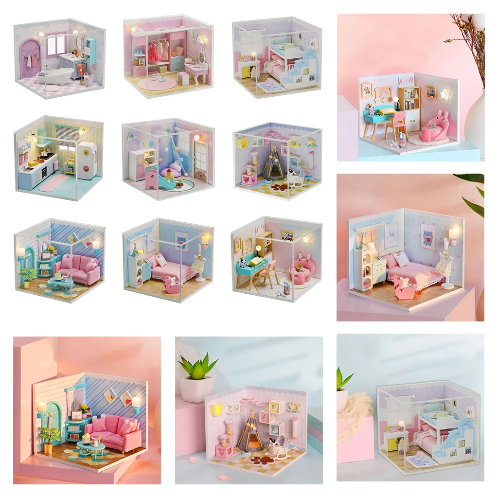 Dollhouse Miniature Self Assembled Dolls House Play Set Xmas Gift - £17.84 GBP+