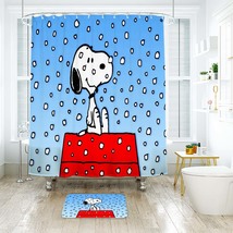 Snoopy Shower Curtain Bath Mat Bathroom Waterproof Decorative - £18.31 GBP+