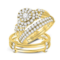 14kt Yellow Gold His &amp; Her Round Diamond Matching Bridal Wedding Ring Se... - £1,529.31 GBP