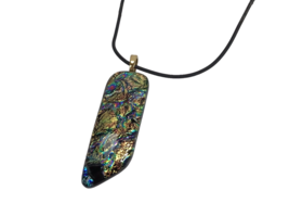 Vintage 90s Dichroic Pendant Necklace Blue Green purple Glass corded - £14.08 GBP