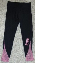 Victorias Secret PINK Yoga Pants Black Cropped Pink Lace Bottoms-size M - $26.73