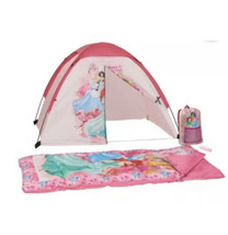 Disney Princess Kids 4 Piece Camping Set with Tent &amp; Sleeping Bag Blanket - £27.71 GBP