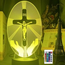 3D Jesus Cross Remote Control 16 Color Night Lights Illusion Acrylic Led Table B - £24.66 GBP