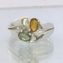 Green Yellow Sapphire Two Oval Gems 925 Silver Unisex Ring size 7.25 Design 88 - £60.31 GBP