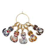 Cat Charm Set Gold Knitting Stitch Markers Zipper Pulls Purse Lobster Cl... - $12.19