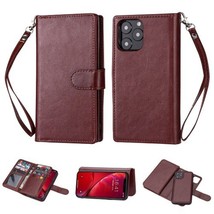 Leather Wallet Removable Magnetic Dual Case Cover for iPhone 13 Pro 6.1 BROWN - £6.95 GBP