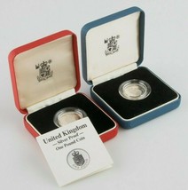 1988 Great Britain One Pound Two Coin Lot In Silver Proof &amp; Piedfort w/ Cases - £81.40 GBP