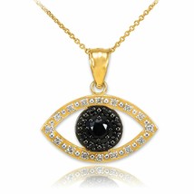 10k Yellow Gold Evil Eye with 16 Clear and 8 Black Diamond Pendant Necklace - £160.37 GBP+