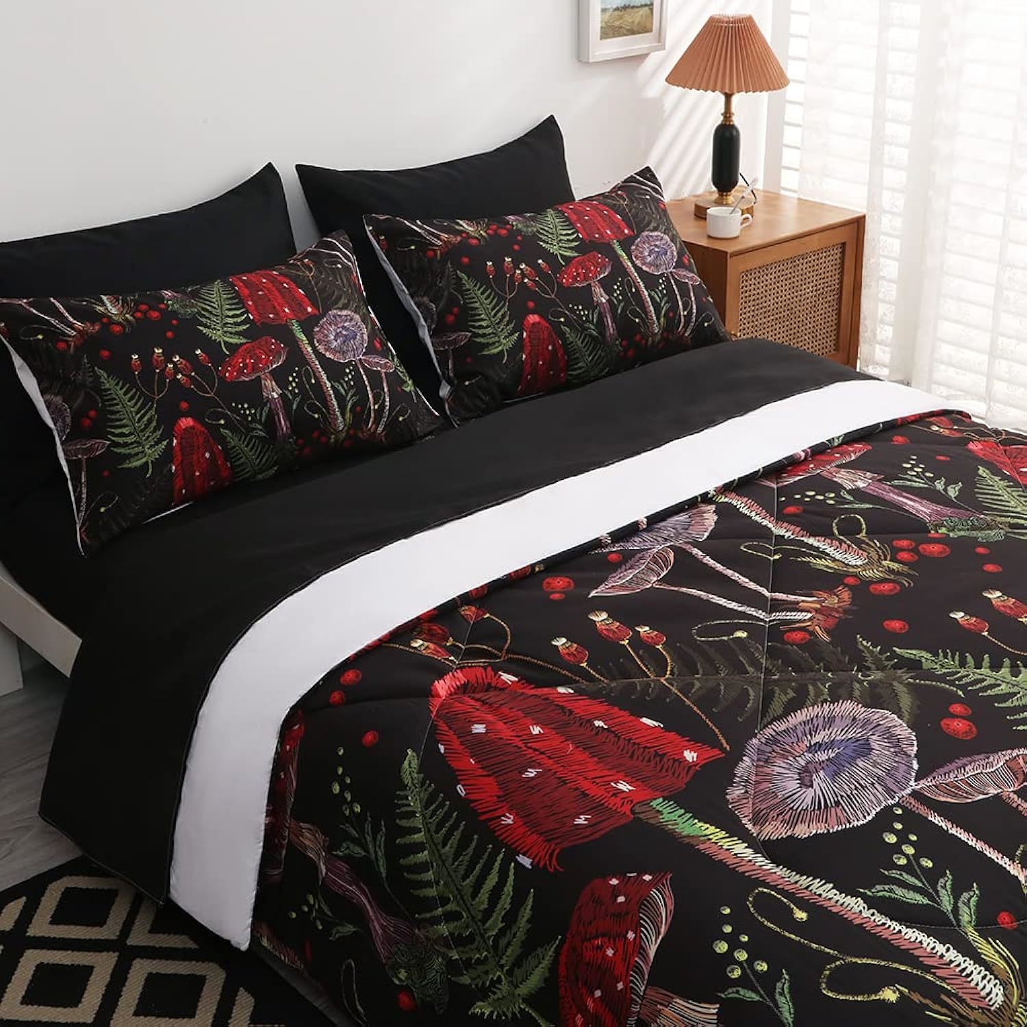 7 Piece Mushroom Comforter Set King Size Mushroom Bedding Set Bed In A Bag 3D Pl